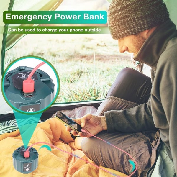 DUKUSEEK Tent Ceiling Fans for Camping, Portable Tent Fans with Light and Remote Control, Power Bank, USB Battery Operated Camping Fan with Hanging Hook for Outdoor Canopy Tent, RV - Image 6