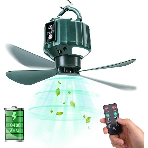 DUKUSEEK Tent Ceiling Fans for Camping, Portable Tent Fans with Light and Remote Control, Power Bank, USB Battery Operated Camping Fan with Hanging Hook for Outdoor Canopy Tent, RV - Image 8