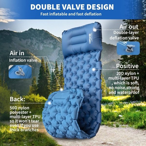 HiiPeak Sleeping Pad for Camping- Ultralight Inflatable Sleeping Mat with Built-in Foot Pump & Pillow, Upgraded Compact Camping Air Mattress for Camping, Backpacking, Hiking - Imagen 5