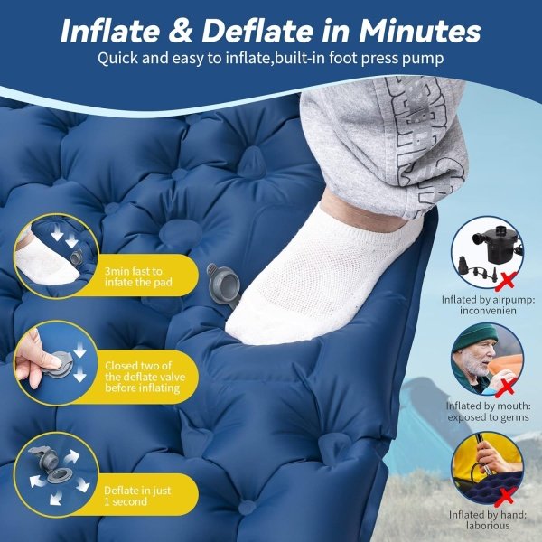 HiiPeak Sleeping Pad for Camping- Ultralight Inflatable Sleeping Mat with Built-in Foot Pump & Pillow, Upgraded Compact Camping Air Mattress for Camping, Backpacking, Hiking - Imagen 11