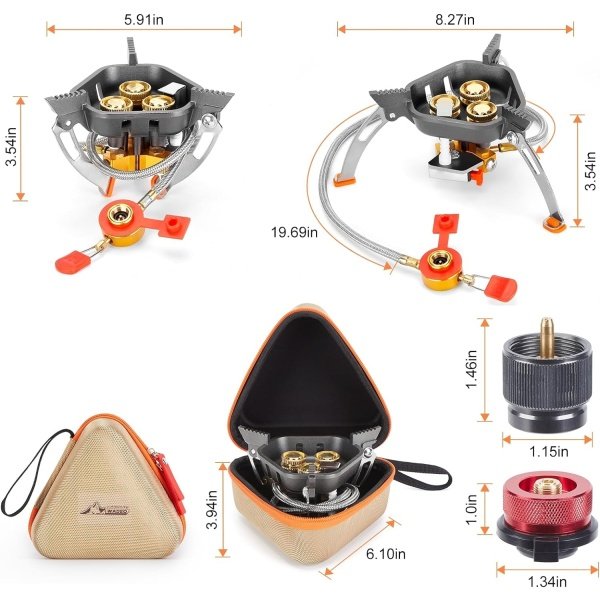 WADEO 7200W Windproof Camping Stove, Camping Gas Stove with Piezo Ignition, Two Fuel Canister Adapter, Carry Case, Portable Stove, Backpacking Stove for Outdoor Backpacking Hiking and Picnic - Imagen 2
