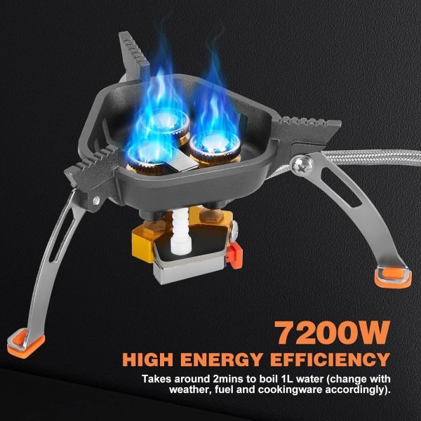 WADEO 7200W Windproof Camping Stove, Camping Gas Stove with Piezo Ignition, Two Fuel Canister Adapter, Carry Case, Portable Stove, Backpacking Stove for Outdoor Backpacking Hiking and Picnic - Imagen 3
