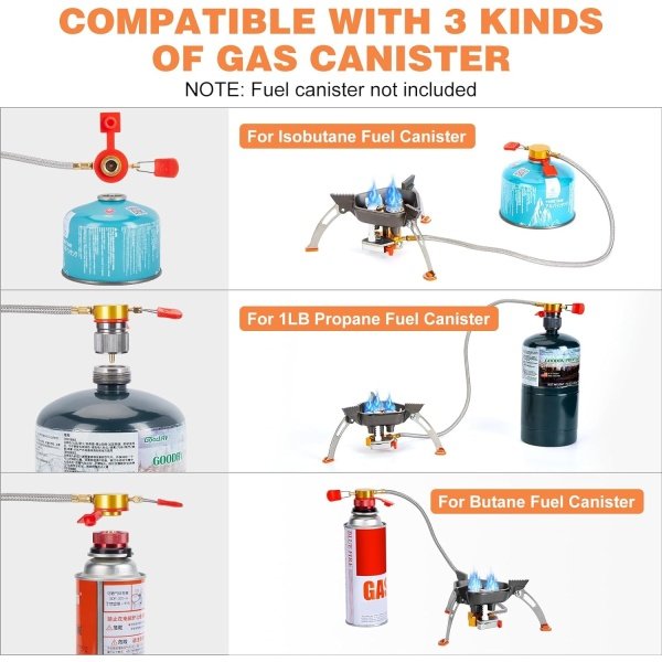 WADEO 7200W Windproof Camping Stove, Camping Gas Stove with Piezo Ignition, Two Fuel Canister Adapter, Carry Case, Portable Stove, Backpacking Stove for Outdoor Backpacking Hiking and Picnic - Imagen 5