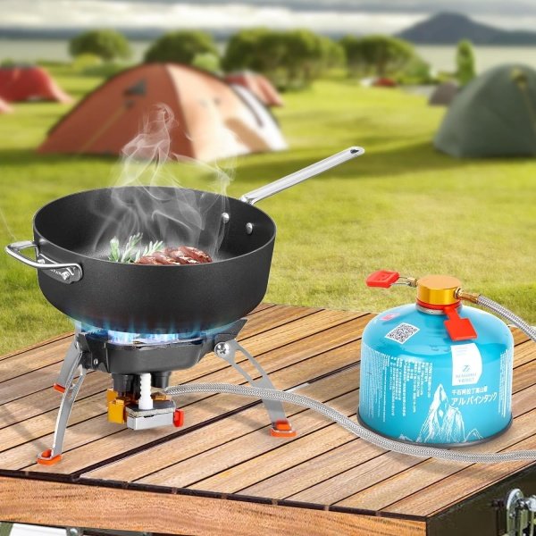 WADEO 7200W Windproof Camping Stove, Camping Gas Stove with Piezo Ignition, Two Fuel Canister Adapter, Carry Case, Portable Stove, Backpacking Stove for Outdoor Backpacking Hiking and Picnic - Imagen 7