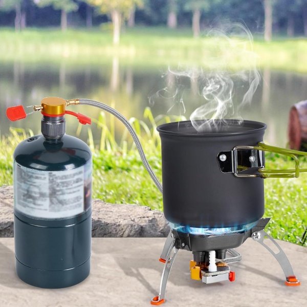 WADEO 7200W Windproof Camping Stove, Camping Gas Stove with Piezo Ignition, Two Fuel Canister Adapter, Carry Case, Portable Stove, Backpacking Stove for Outdoor Backpacking Hiking and Picnic - Imagen 8
