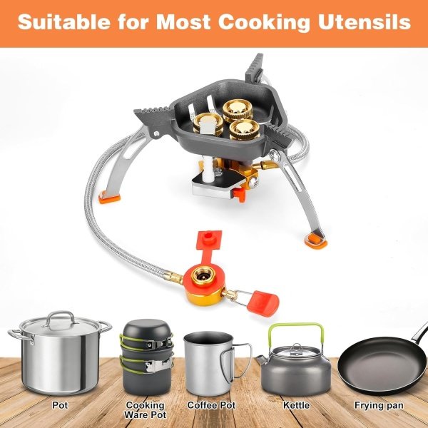 WADEO 7200W Windproof Camping Stove, Camping Gas Stove with Piezo Ignition, Two Fuel Canister Adapter, Carry Case, Portable Stove, Backpacking Stove for Outdoor Backpacking Hiking and Picnic - Imagen 9