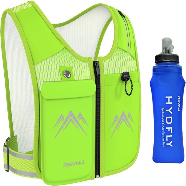 Running Vest, USA Original Patent, Zip Reflective Running Vests with 500ml Hydration Bottle, Adjustable Waistband & Breathable Material, Chest Pack Gear Phone Holder for Running, Men & Women