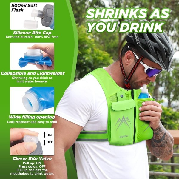 Running Vest, USA Original Patent, Zip Reflective Running Vests with 500ml Hydration Bottle, Adjustable Waistband & Breathable Material, Chest Pack Gear Phone Holder for Running, Men & Women - Image 4