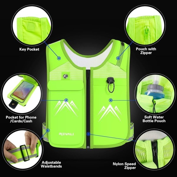 Running Vest, USA Original Patent, Zip Reflective Running Vests with 500ml Hydration Bottle, Adjustable Waistband & Breathable Material, Chest Pack Gear Phone Holder for Running, Men & Women - Image 6