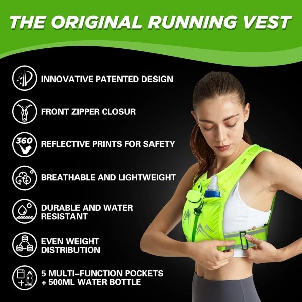 Running Vest, USA Original Patent, Zip Reflective Running Vests with 500ml Hydration Bottle, Adjustable Waistband & Breathable Material, Chest Pack Gear Phone Holder for Running, Men & Women - Image 21