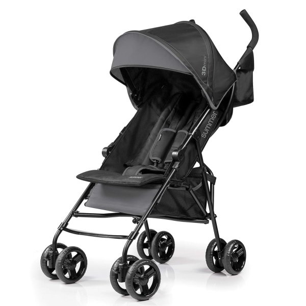 Cochecito Summer Infant 3Dmini Convenience - Cochecito ligero de plegado compacto, reclinación multiposición, toldo con visera emergente y más, cochecito estilo paragüitas para viajes, etc., gris