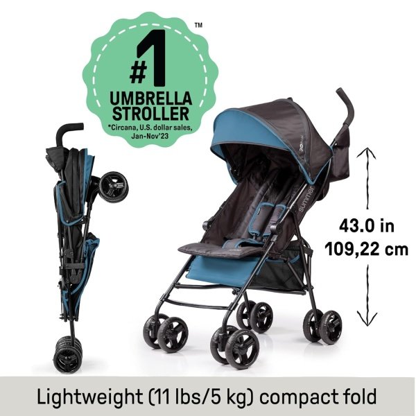Cochecito Summer Infant 3Dmini Convenience - Cochecito ligero de plegado compacto, reclinación multiposición, toldo con visera emergente y más, cochecito estilo paragüitas para viajes, etc., gris - Image 2