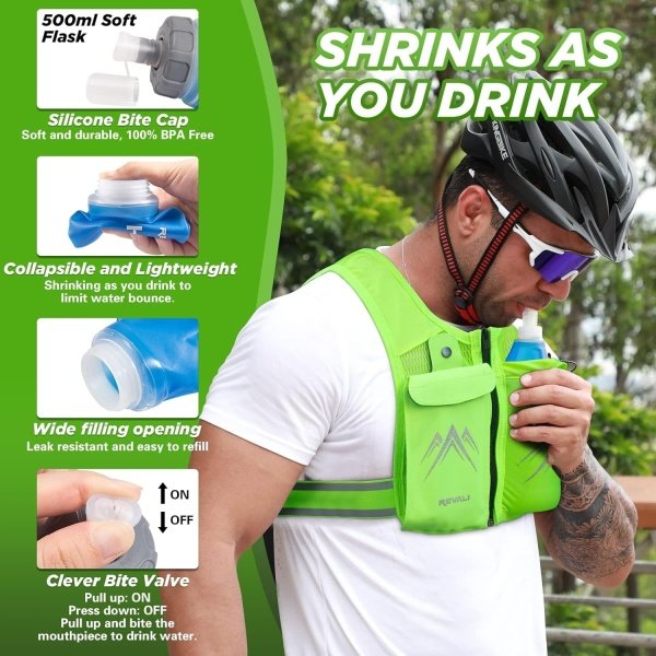Running Vest, USA Original Patent, Zip Reflective Running Vests with 500ml Hydration Bottle, Adjustable Waistband & Breathable Material, Chest Pack Gear Phone Holder for Running, Men & Women - Image 23