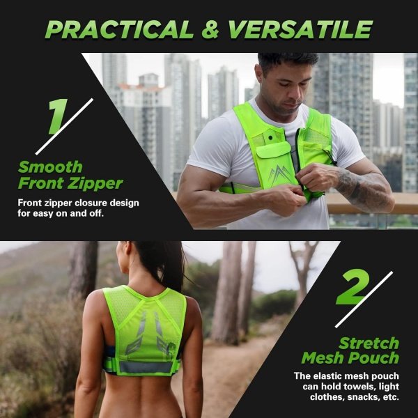 Running Vest, USA Original Patent, Zip Reflective Running Vests with 500ml Hydration Bottle, Adjustable Waistband & Breathable Material, Chest Pack Gear Phone Holder for Running, Men & Women - Image 24