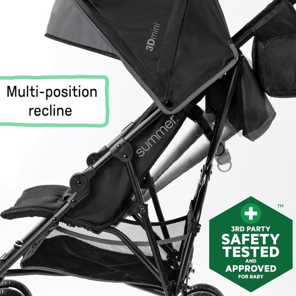 Cochecito Summer Infant 3Dmini Convenience - Cochecito ligero de plegado compacto, reclinación multiposición, toldo con visera emergente y más, cochecito estilo paragüitas para viajes, etc., gris - Image 4