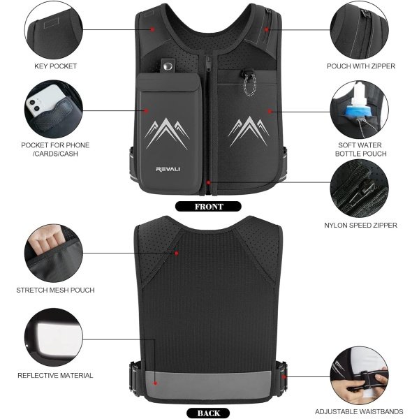 Running Vest, USA Original Patent, Zip Reflective Running Vests with 500ml Hydration Bottle, Adjustable Waistband & Breathable Material, Chest Pack Gear Phone Holder for Running, Men & Women - Image 30