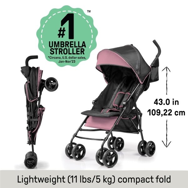 Cochecito Summer Infant 3Dmini Convenience - Cochecito ligero de plegado compacto, reclinación multiposición, toldo con visera emergente y más, cochecito estilo paragüitas para viajes, etc., gris - Image 10