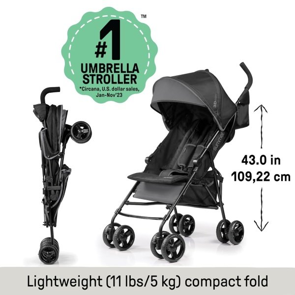 Cochecito Summer Infant 3Dmini Convenience - Cochecito ligero de plegado compacto, reclinación multiposición, toldo con visera emergente y más, cochecito estilo paragüitas para viajes, etc., gris - Image 17