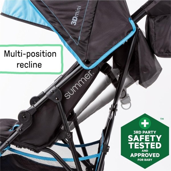 Cochecito Summer Infant 3Dmini Convenience - Cochecito ligero de plegado compacto, reclinación multiposición, toldo con visera emergente y más, cochecito estilo paragüitas para viajes, etc., gris - Image 19