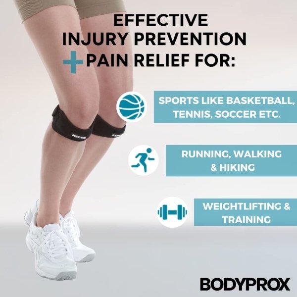 Bodyprox Patella Tendon Knee Strap 2 Pack, Knee Pain Relief Support Brace Hiking, Soccer, Basketball, Running, Jumpers Knee, Tennis, Tendonitis, Volleyball & Squats - Imagen 4
