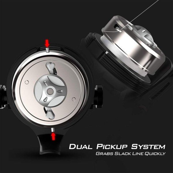 KastKing Brutus Spincast Fishing Reel,Easy to Use Push Button Casting Design,High Speed 4.0:1 Gear Ratio,5 MaxiDur Ball Bearings, Reversible Handle for Left/Right Retrieve, Includes Monofilament Line. - Imagen 4