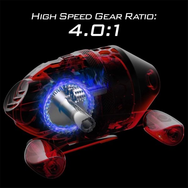 KastKing Brutus Spincast Fishing Reel,Easy to Use Push Button Casting Design,High Speed 4.0:1 Gear Ratio,5 MaxiDur Ball Bearings, Reversible Handle for Left/Right Retrieve, Includes Monofilament Line. - Imagen 5