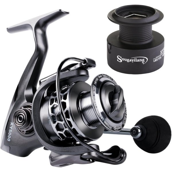 Sougayilang Fishing Reel 13+1BB Light Weight Ultra Smooth Aluminum Spinning Fishing Reel with Free Spare Graphite Spool