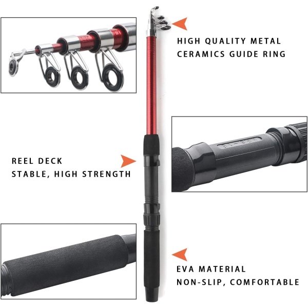 Telescopic Fishing Rod Reel Combo 2pcs 5.9FT/6.89FT Collapsible Fishing Pole Spinning Reel Lures Tackle Bag All-in-one Fishing Gear Fishing Rod Kit for Beginner Youth Adults Kids - Image 4