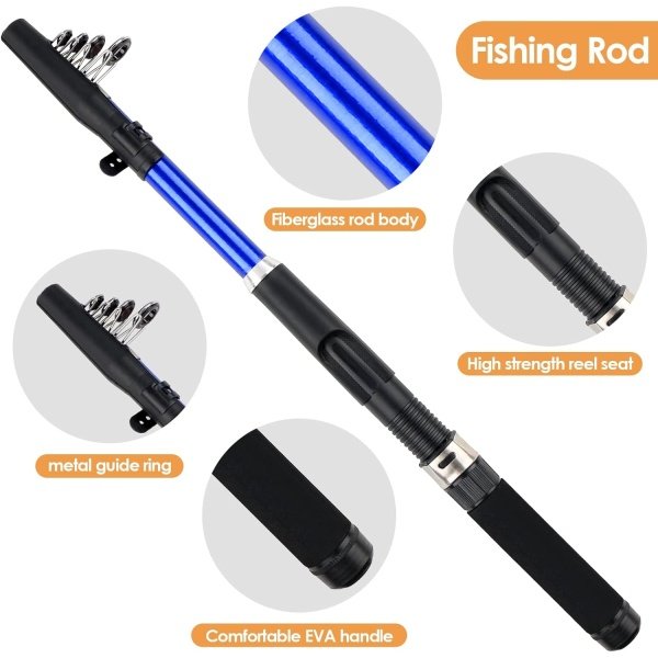 Telescopic Fishing Rod Reel Combo 2pcs 5.9FT/6.89FT Collapsible Fishing Pole Spinning Reel Lures Tackle Bag All-in-one Fishing Gear Fishing Rod Kit for Beginner Youth Adults Kids - Image 10