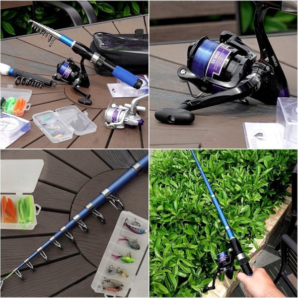 Fishing Rod and Reel Combo,2PCS 2.1M/6.89FT Collapsible Fishing Rod Set with 2PCS Spinning Reels 2 Set of Lures Baits 2PCS 100m Lines and a Carrier Bag,Fishing Pole Kit for Saltwater Freshwater - Image 2