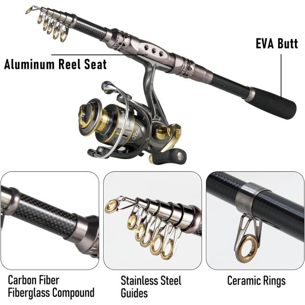 Dr.Fish Fishing Rod and Reel Combos 125-Pieces, Telescopic Spinning Pole Reel Fishing Gear Equipment Set for Adult Collapsible Travel Complete Fishing Sets Men Starter Freshwater - Imagen 3
