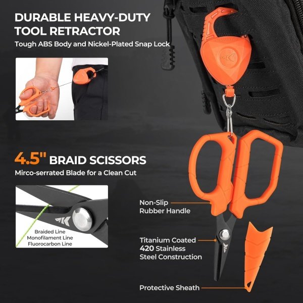 KastKing SteelStream 6pc Fishing Tool Kit - Corrosion Resistant Fishing Pliers with Lanyard, Fillet Knife, Floating Fish Lip Gripper, Fishing Braid Scissors, Tool Retractor, Fishing Gifts for Men - Image 4