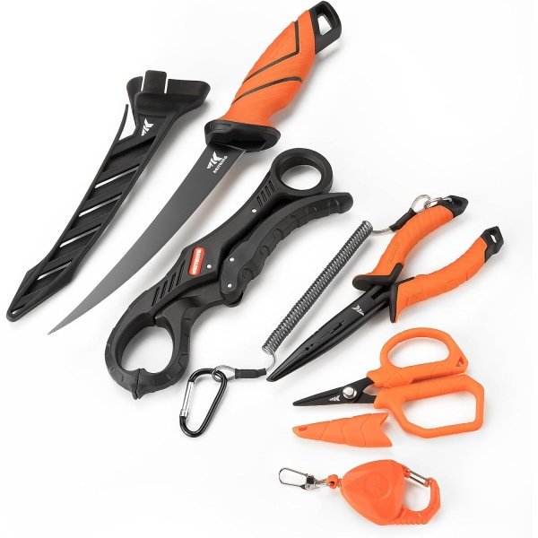 KastKing SteelStream 6pc Fishing Tool Kit - Corrosion Resistant Fishing Pliers with Lanyard, Fillet Knife, Floating Fish Lip Gripper, Fishing Braid Scissors, Tool Retractor, Fishing Gifts for Men - Image 8