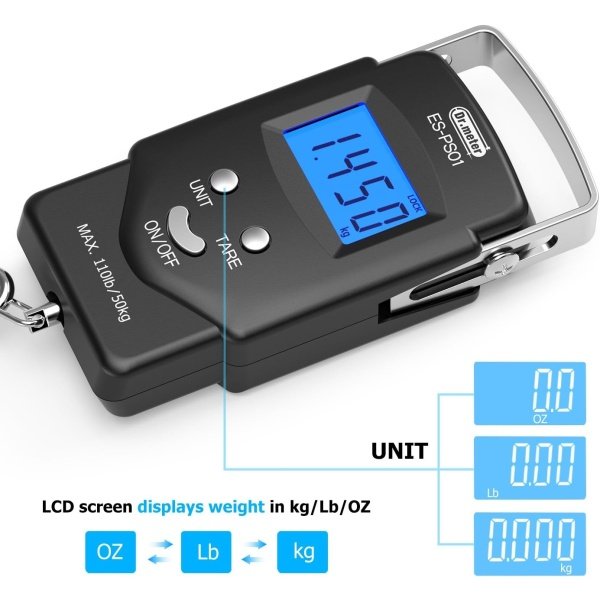 Dr.meter Fish Scale - PS01 110lb/50kg Backlit LCD Display Digital Scale with Built-in Measuring Tape - Fishing Scale with 2 AAA Batteries, Pocket Size - Fishing Gifts for Men - Imagen 4