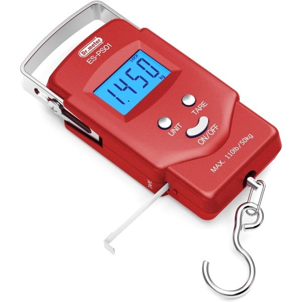 Dr.meter Fish Scale - PS01 110lb/50kg Backlit LCD Display Digital Scale with Built-in Measuring Tape - Fishing Scale with 2 AAA Batteries, Pocket Size - Fishing Gifts for Men - Imagen 8