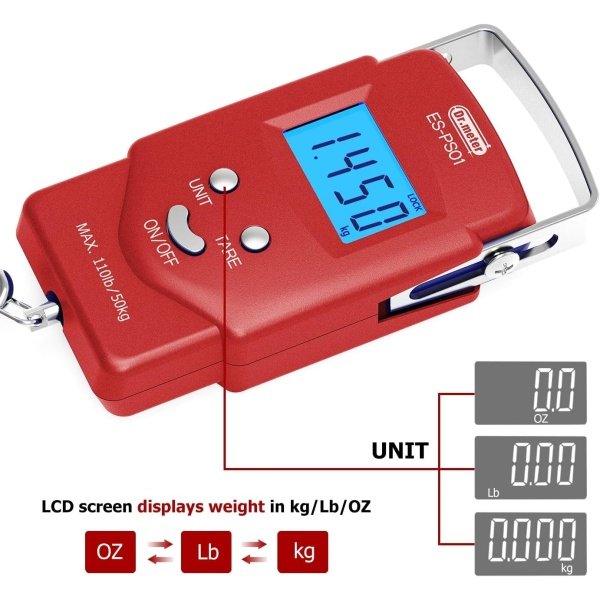 Dr.meter Fish Scale - PS01 110lb/50kg Backlit LCD Display Digital Scale with Built-in Measuring Tape - Fishing Scale with 2 AAA Batteries, Pocket Size - Fishing Gifts for Men - Imagen 10