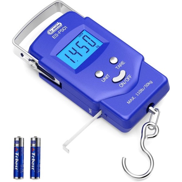 Dr.meter Fish Scale - PS01 110lb/50kg Backlit LCD Display Digital Scale with Built-in Measuring Tape - Fishing Scale with 2 AAA Batteries, Pocket Size - Fishing Gifts for Men - Imagen 15