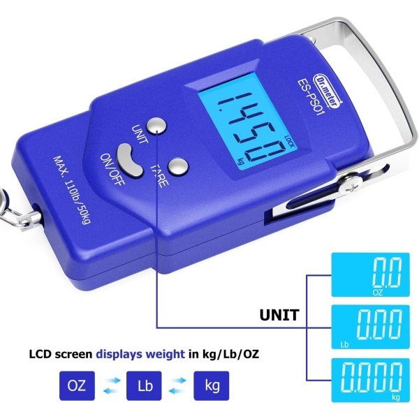 Dr.meter Fish Scale - PS01 110lb/50kg Backlit LCD Display Digital Scale with Built-in Measuring Tape - Fishing Scale with 2 AAA Batteries, Pocket Size - Fishing Gifts for Men - Imagen 16