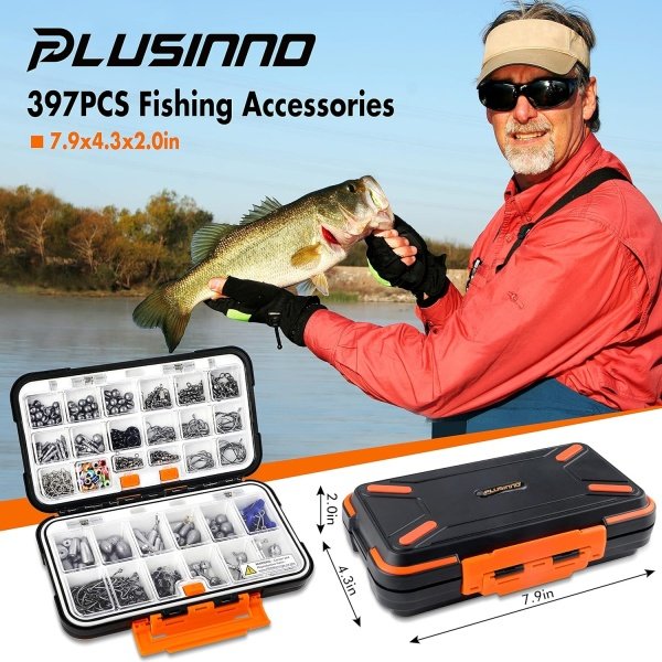 PLUSINNO 264/397pcs Fishing Accessories Kit, Organized Fishing Tackle Box with Tackle Included, Fishing Hooks, Fishing Weights Sinkers, Swivels, Beads, Fishing Gear Set Equipment for Bass Trout - Image 2