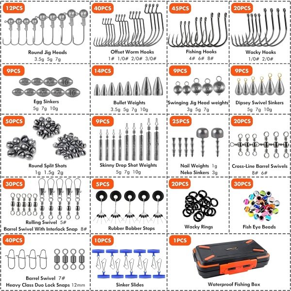 PLUSINNO 264/397pcs Fishing Accessories Kit, Organized Fishing Tackle Box with Tackle Included, Fishing Hooks, Fishing Weights Sinkers, Swivels, Beads, Fishing Gear Set Equipment for Bass Trout - Image 6