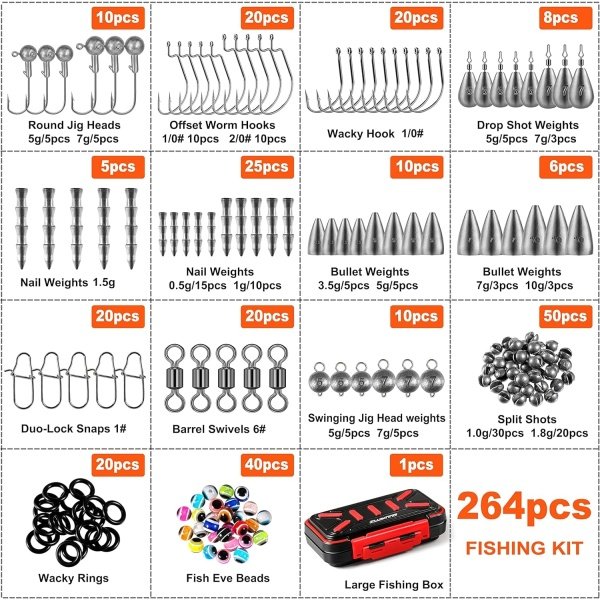 PLUSINNO 264/397pcs Fishing Accessories Kit, Organized Fishing Tackle Box with Tackle Included, Fishing Hooks, Fishing Weights Sinkers, Swivels, Beads, Fishing Gear Set Equipment for Bass Trout - Image 8