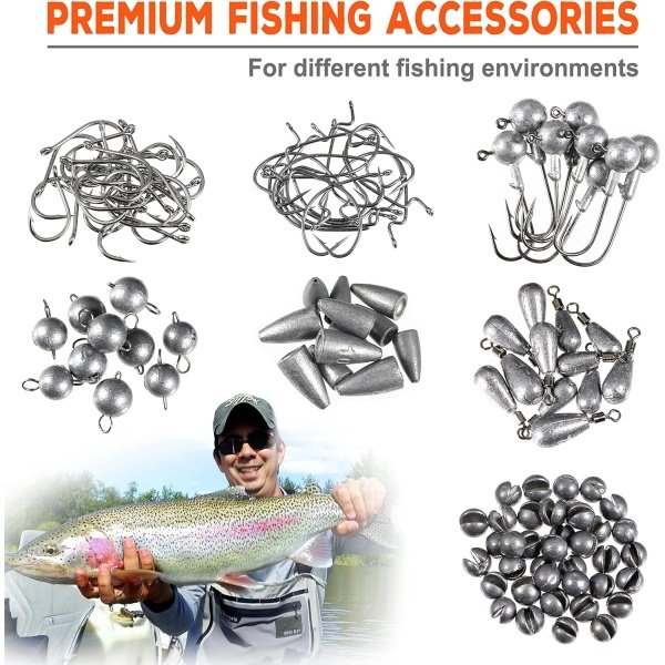 PLUSINNO 264/397pcs Fishing Accessories Kit, Organized Fishing Tackle Box with Tackle Included, Fishing Hooks, Fishing Weights Sinkers, Swivels, Beads, Fishing Gear Set Equipment for Bass Trout - Image 10