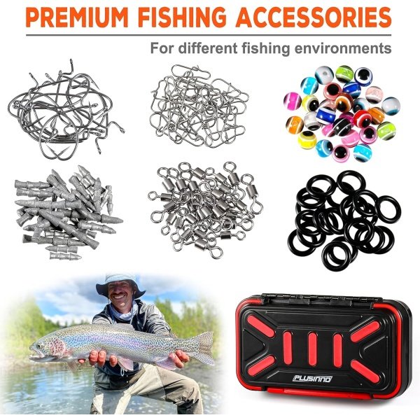 PLUSINNO 264/397pcs Fishing Accessories Kit, Organized Fishing Tackle Box with Tackle Included, Fishing Hooks, Fishing Weights Sinkers, Swivels, Beads, Fishing Gear Set Equipment for Bass Trout - Image 11