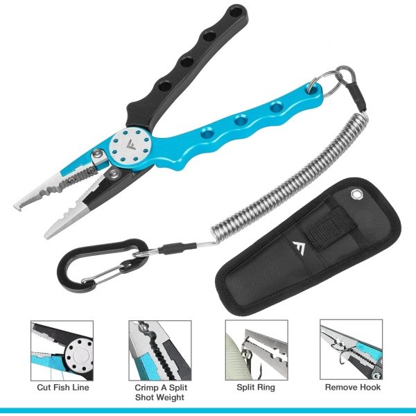 FLISSA Fishing Tool Kit, Fish Gripper with Scale, Braided Line Scissors, Fish Fillet Knife/Muti-Function Fishing Pliers/Fish Hook Remover, Saltwater Resistant Fishing Gear with Safety Coiled Lanyard - Imagen 3