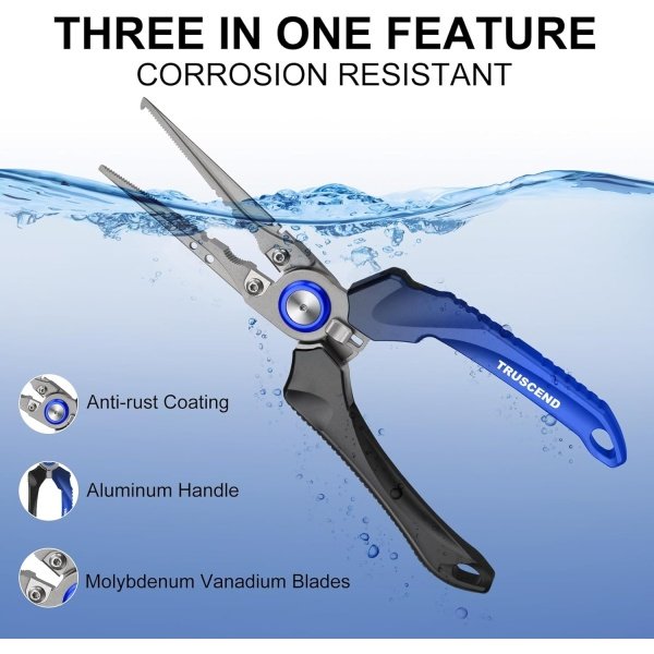 TRUSCEND Lockable Handy Fishing Pliers with Innovative Ergonomic Handle, Saltwater Corrosion Resistant Teflon Coated Fishing Tool, Multi-Function Fishing Gear with Mo-V Cutter, Amazing Fishing Gift - Image 2