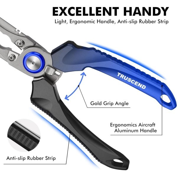 TRUSCEND Lockable Handy Fishing Pliers with Innovative Ergonomic Handle, Saltwater Corrosion Resistant Teflon Coated Fishing Tool, Multi-Function Fishing Gear with Mo-V Cutter, Amazing Fishing Gift - Image 3