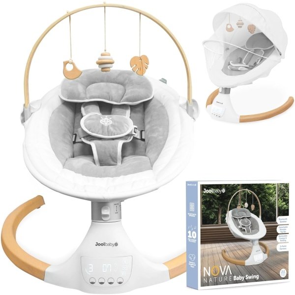 Nova Nature - Columpio para bebés para recién nacidos, juguetes de madera natural, columpio eléctrico motorizado para bebés, música Bluetooth - Jool Baby