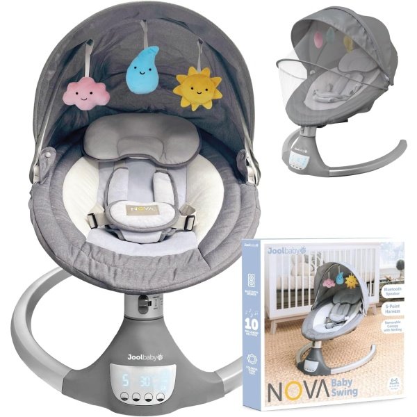 Nova Nature - Columpio para bebés para recién nacidos, juguetes de madera natural, columpio eléctrico motorizado para bebés, música Bluetooth - Jool Baby - Image 2
