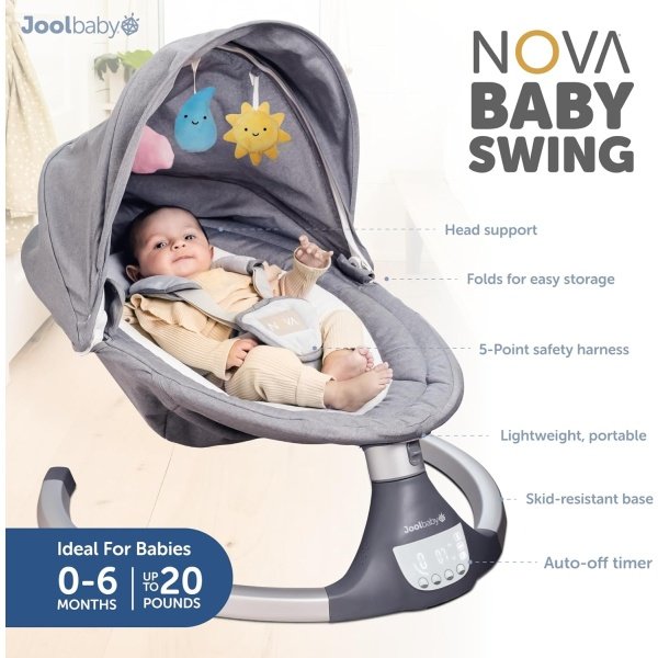 Nova Nature - Columpio para bebés para recién nacidos, juguetes de madera natural, columpio eléctrico motorizado para bebés, música Bluetooth - Jool Baby - Image 3