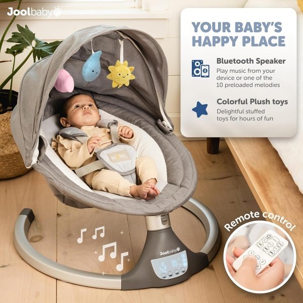 Nova Nature - Columpio para bebés para recién nacidos, juguetes de madera natural, columpio eléctrico motorizado para bebés, música Bluetooth - Jool Baby - Image 5
